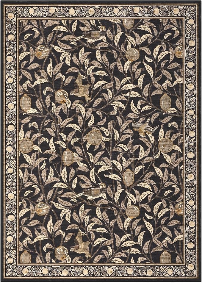 GarveeHome Boho Leaf Rugs for Bedroom, 5x7 Area Rugs for Living Room with Soft Low Pile, Non Slip Botanical Bird 5x7 Washable Rug for Dining Stain Resistant Indoor Brown Carpet for Playroom Dorm
