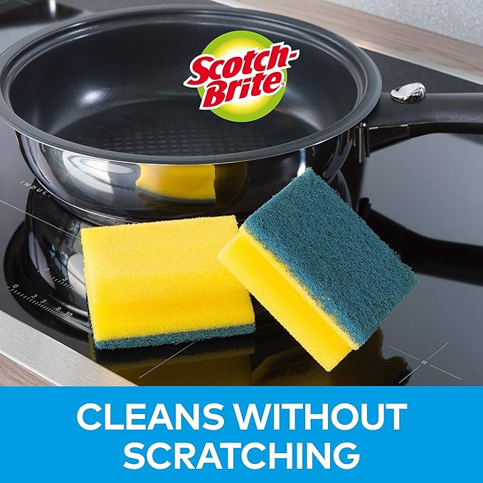 Scotch-Brite Delicate Non-Scratch Sponge Scourer, 12 Pieces - Ideal Everyday Washing up Sponge, use on Non-Stick Cookware and Glass