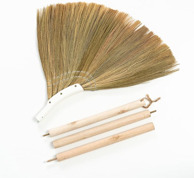 Natural Broom - Indoor Grass Broom - Long Handle Broomstick for House, Garage, Office, Lobby Room, Kitchen