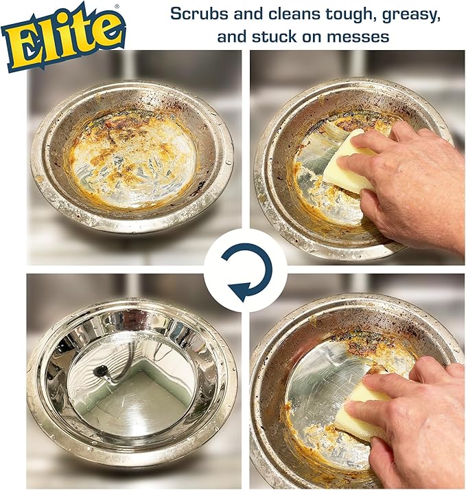 Elite HD (Heavy Duty) All Purpose Cleaning Pad, 2 Pack, Non Scratch, Dish Sponge, Scrubber, Made in USA. Large Thick Sponge for Household and Industrial Use. Sized to Grip for Heavy Scrubbing.