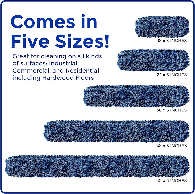 Nine Forty 2-Pack 24-Inch Premium Nylon Dust Mop Replacement Head - Heavy Duty Refill for Industrial, Commercial, and Residential Cleaning - Dry Floor Duster for Hardwood Surfaces - Blue (2-Pack)