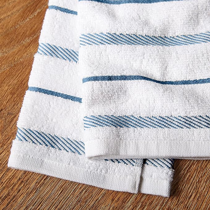 KitchenAid Albany Kitchen Towel 4-Pack Set, Blue Velvet/White, 16"x26"