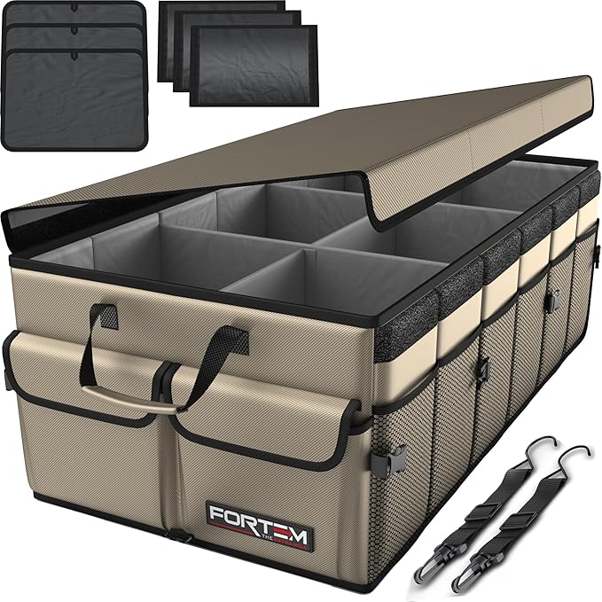 FORTEM Trunk Organizer For SUV Car Trunk Organizer, Foldable Storage, Car Accessories for Women Men, Collapsible Bag, Perfect Christmas Gifts, 600D Oxford, Non Slip Bottom, Straps, Soft Cover (85L)