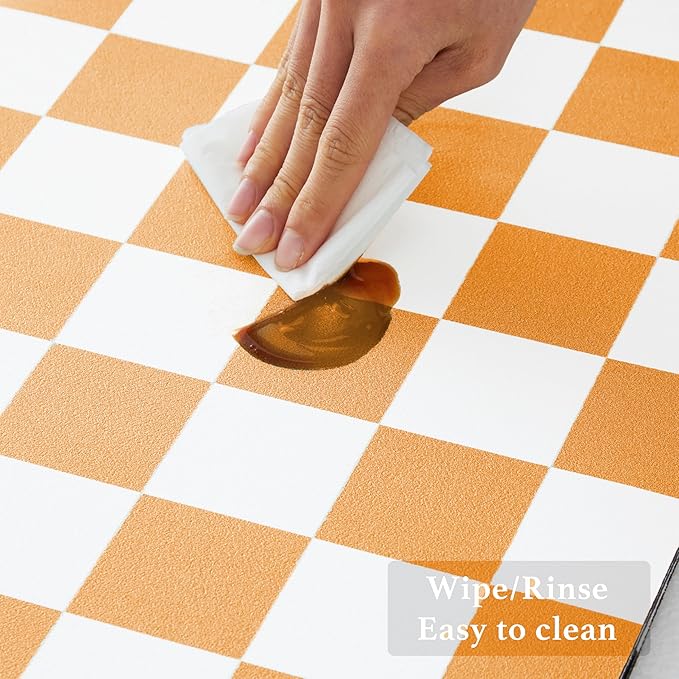 Checkered Dish Drying Mat for Kitchen Counter, Coffee Bar Station Accessories, Retro Cute Fall Aesthetic Modern Absorbent Drainer Mat Kitchen Drying Mat Easy Clean, Orange 12" x 19"