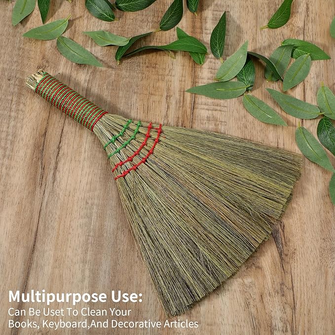 Small Natural Whisk Broom Straw Soft Broomstick with Handle Sweeping Duster Cleaning Supplies for Cleaning Kitchens Offices Homes Computers