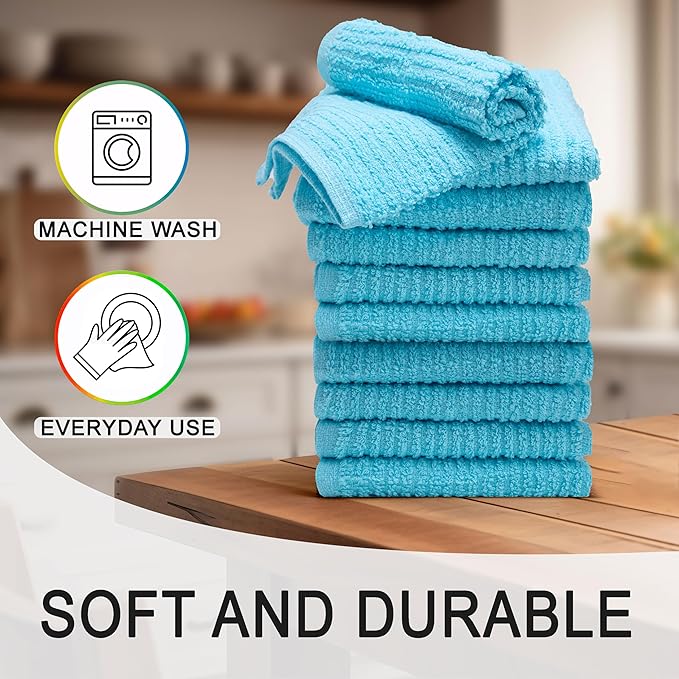 Textila Bar Mop Towels 12x12 Inch – Aqua Blue – Pack of 10 - Cotton Dish Cloths & Cleaning Towels for Kitchen, Bar, Restaurant, Household Use – Absorbent, Durable, Reusable