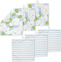 ELYN Microfiber Kitchen Dish Cloth Set, Quick-Dry & Absorbent Waffle Weave Cleaning Towels, Set of 6 Wash Cloths, Paper Towels & Sponge Alternative (Magnolias & Stripe)