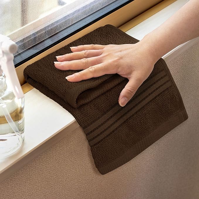 Utopia Towels Wash Cloths Set, 12 by 12 Inches, 100% Cotton Ring Spun, Highly Absorbent and Soft Feel Washcloths for Bathroom, Spa, Gym, and Face, 12 Pack Dark Brown