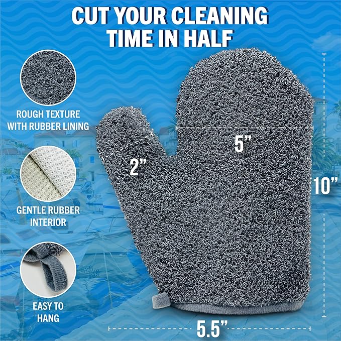 Boat Scrubbing Brush Glove, Heavy-Duty Deck and Hull Scrub Mitt for Floors, Aluminum, Pontoon, Marine and Fishing Boat Accessories