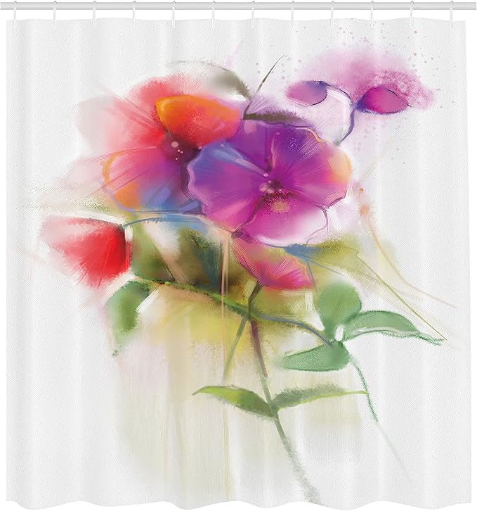 Ambesonne Flower Shower Curtain, Blooming Orchid Spring Bouquet Romance Wedding Themed Natural Beauties Fragrance, Cloth Fabric Bathroom Decor Set with Hooks, 69" W x 84" L, Off White Reseda Green