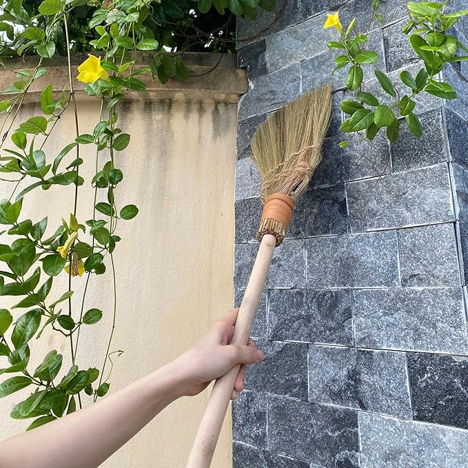 Vietnamese Straw Soft Broom for Cleaning with Long Handle Broom- Broom Decorative 9.45'' Width, 45.28" Length