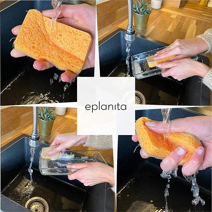 eplanita Natural Plant Based Scrub Sponges (3 Pack), Non-Scratch, Biodegradable Eco Scourers for Kitchen and Bathroom