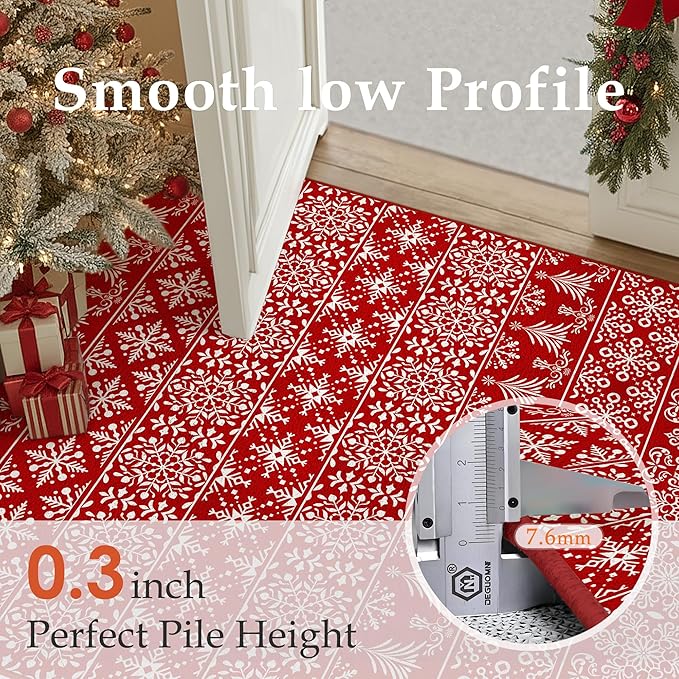 2x8 Runner Rug Red Snowflake Washable Hallway Carpet Xmas Holiday Decor Bedroom Carpet Non Slip Kitchen Mat Indoor Accent Rug Decorative Dining Room Laundry Room Living Room