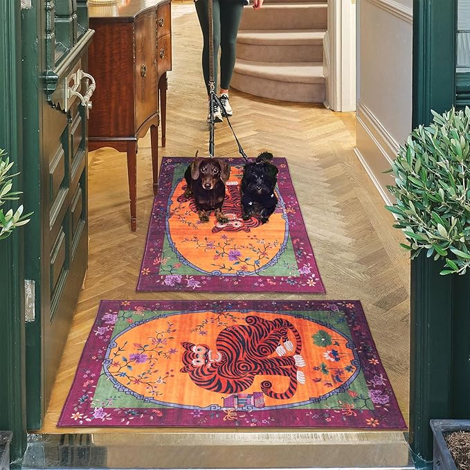 Vintage Tibetan Rug - 2x3, Non-Slip, Washable Rugs for Bathroom, Kitchen, Indoor, Entryway, Oriental, Traditional,Distressed, Tribal, Asian Accent Floor Mat