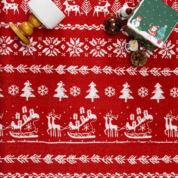 Christmas Area Rug 3x5 Red Office Washable Carpet Xmas Snowflake Holiday Decor Doormat Entryway Soft Low Pile Non Slip Indoor Throw Rug Kitchen Living Room Bedroom Entrance Dining Room