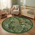 GarveeHome Jungle Round Washable Rugs 4ft Non-Slip Soft Round Rug for Kids Room, Forest Animal Print Tiger Circle Carpet for Bedroom Entryway Playroom Nursery, Dark Green