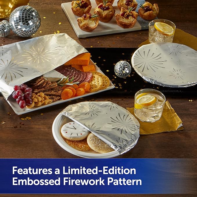 Reynolds Wrap Fun Foil with Festive Firework Pattern, Embossed Aluminum Foil Roll, Festive Embossed Foil for Covering Dishes for NYE Celebrations, 25 Sq. Ft.