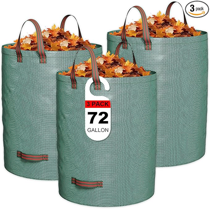 GreatBuddy 72 Gallon Reusable Yard Waste Bag,Heavy Duty,3 Pack Upright Lawn Bags with 4 Reinforced Handles for Garden Leaves and Waste Collection,Lightweight and Portable