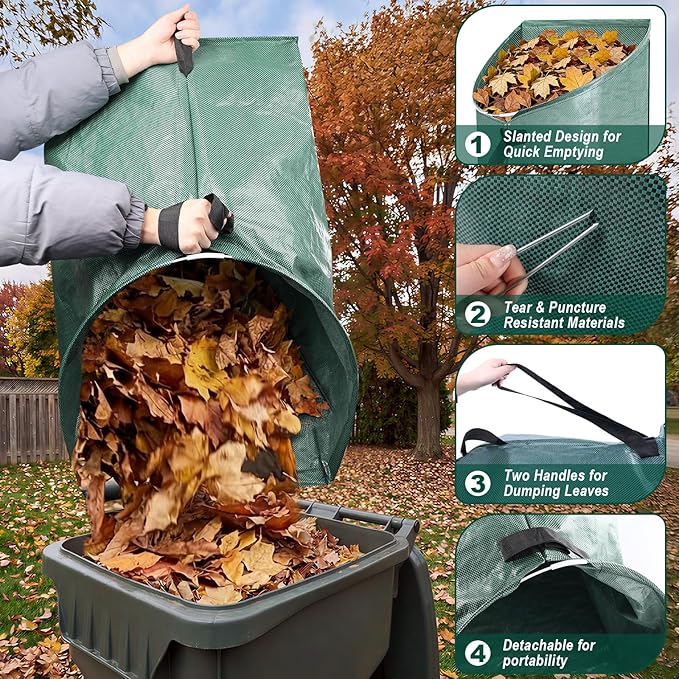 60 Gallon Large Leaf Collector, Dustpan-Style Lawn and Leaf Bags, Collapsible Yard Waste Bags Easy Storage & Transport, Reusable Leaf Pick Up Garden Bag for Leaves Grass Debris Lawn Trash