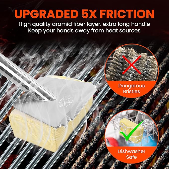 Stainless Steel Grill Brush,BrightGrill Bristle Free,Long Handler, BBQ Brush,Replaceable Head,Safe Grill Cleaner for Outdoor Grill,Gifts for Men/Dads,Grill Accessories