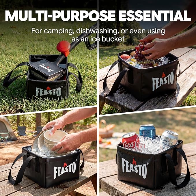 Collapsible Water Bucket for Grill Brush Cleaning & Soaking, Foldable Square Dunk Tank for Steam Grills, Multi-Use Indoor & Outdoor (Bucket Only, No Brush Included), Black