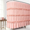Extra Wide Shower Curtain 108" W x 72" L, Vintage Handcrafted Bow Tie Bath Curtain for Bathroom and Clawfoot Tub, Victorian Ruffle Bathroom Curtain with 18 Buttonholes, Peach (LQ-10)