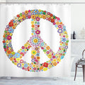 Ambesonne Groovy Shower Curtain, Floral Peace Sign Summer Spring Blooms Love Happiness Themed Illustration Print, Cloth Fabric Bathroom Decor Set with Hooks, 69" W x 75" L, White