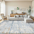 9x12 Area Rug for Living Room, Extra Large Washable Rug, Soft Blue Abstract Rug for Bedroom, Office, Farmhouse, Low Pile Imitation Wool Non Slip Carpet Ideal for High-Traffic Areas, Blue Beige