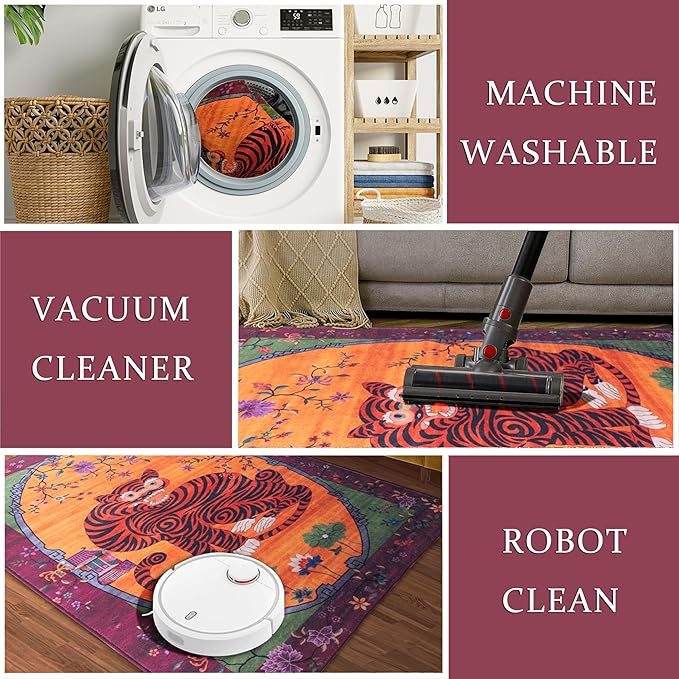 Vintage Tibetan Rug - 2x3, Non-Slip, Washable Rugs for Bathroom, Kitchen, Indoor, Entryway, Oriental, Traditional,Distressed, Tribal, Asian Accent Floor Mat