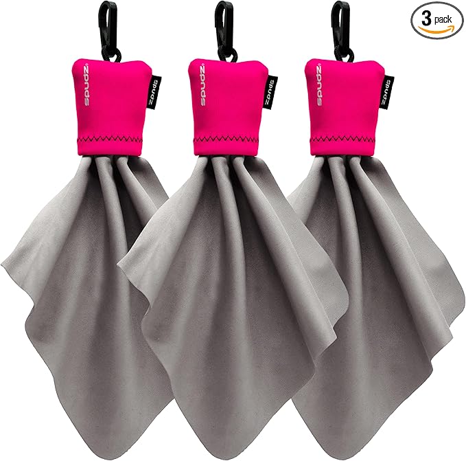 SPUDZ Classic Microfiber Lens Cleaner – Clip-On Pouch, Washable – for Binoculars, Scopes, Glasses, Screens | Pink, 6 x 6 Inch (3-Pack)