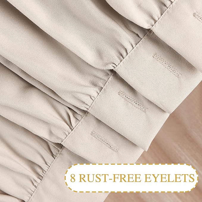 Camel Ruffle Stall Shower Curtain, Vintage Handcrafted Bow Tie Bath Curtain for Master Bathroom, Ruched Microfiber Bathroom Curtain with 8 Buttonholes, 48" W x 72" H (LQ-10)