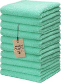 Textila Terry Wash Cloths – Pack of 10, Aqua Green, 12x12 Inches – Soft, Absorbent & Multipurpose Cotton Washcloths for Face, Hand, Bath, Kitchen, Spa, Gym & Hotel Use