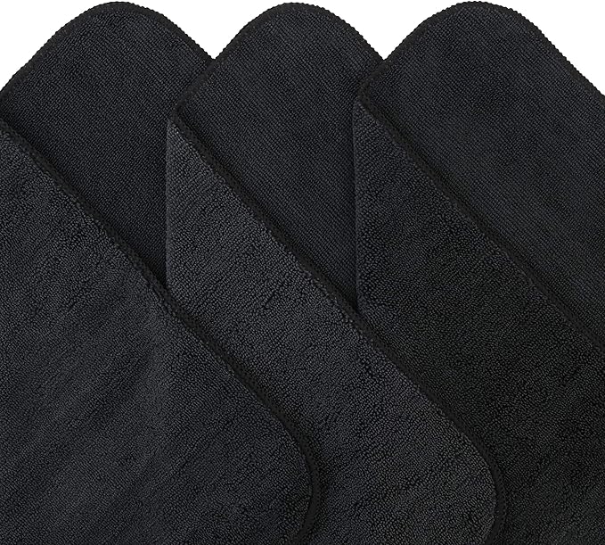 POLYTE Premium Microfiber Cleaning Towel,16 x 16 in, 12 Pack (Black)