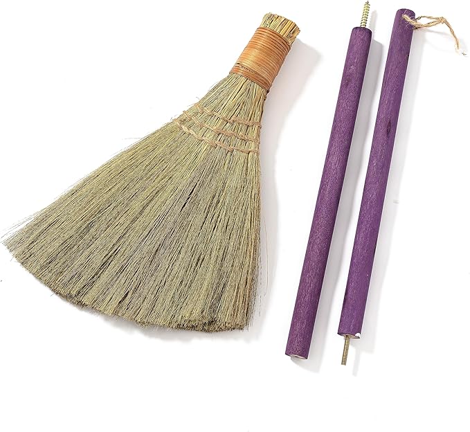 Vietnamese Straw Soft Broom - Sweeping Broom with Purple Wooden Handle for Cleaning, Decoration, Wedding with 45.28inch Length
