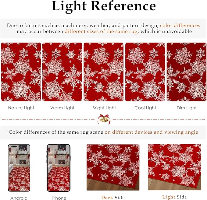 Red Area Rug 5x7 Christmas Living Room Carpet Snowflake Washable Kitchen Mat Xmas Holiday Decor Non Slip Entryway Carpet Indoor Accent Rug Decorative for Dining Room Bathroom