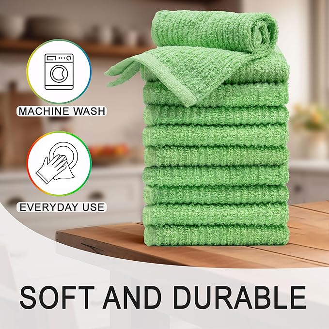 Textila Bar Mop Towels 12x12 Inch – Apple Green – Pack of 10 - Cotton Dish Cloths & Cleaning Towels for Kitchen, Bar, Restaurant, Household Use – Absorbent, Durable, Reusable