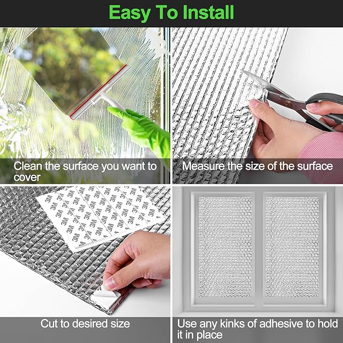 Reflective Insulation Roll 35inch x 10Ft Double Bubble Reflective Aluminum Foil Wrap Insulating Sheet Thermal Shield Radiant Barrier for Winter RV Window Thermal Cold Insulation Summer Heat - Silver