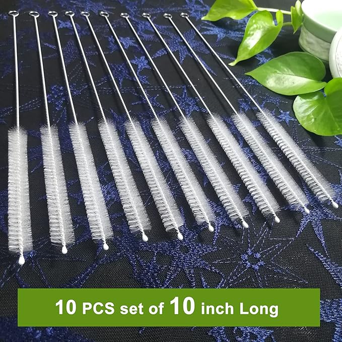 Long Straw Cleaner Brush Extend 10 inch, Wide 10mm diam Pipe Cleaners, Long Brush for Sippy Cup, Water Bottle and Tubes, Drinking Straw Cleaning Brush Set 10 Pack