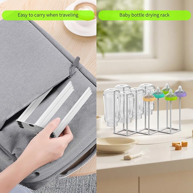 Collapsible Bottle Drying Rack, Foldable Baby Bottle Drying Rack, Portable Drainer Stand Holder for Water Bottles, Cup, Reusable Silicone Bag, Cutting Board (White)