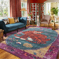 Vintage Green Tiger Rug Washable 6x9 Oriental Traditional Animal Print Purple-Green Floral Tibetan Rugs for Bedroom Kitchen Living Room Indoor Entryway Carpet Thin Rug