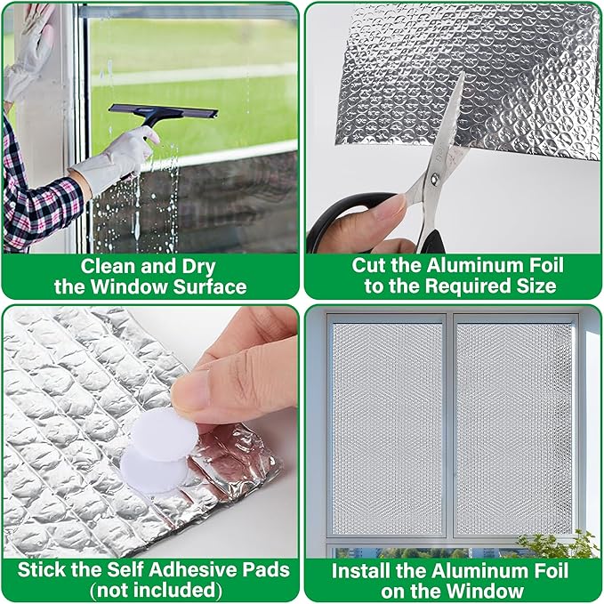 winemana Window Insulation Roll, 59IN x 8FT Reflective Heat Shield Bubble Film, Double-Sided Aluminum Foil Insulation, Weatherproof Garage Door Cover for Windows, RV, Basement, Winter & Summer