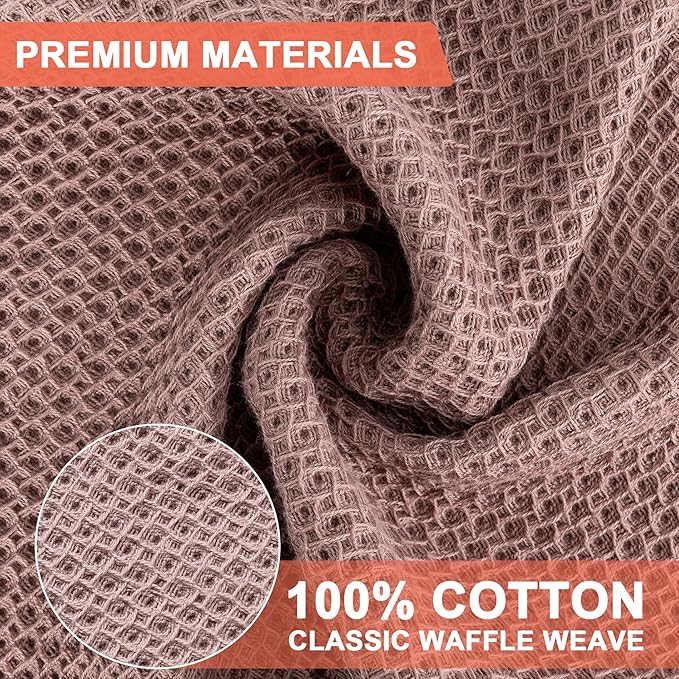 BOOMIBOO 8-Pack Kitchen Dish Cloths, 100% Cotton Waffle Weave, Ultra Soft Absorbent, Quick Drying Dish Towels, 12x12 Inches, Brown