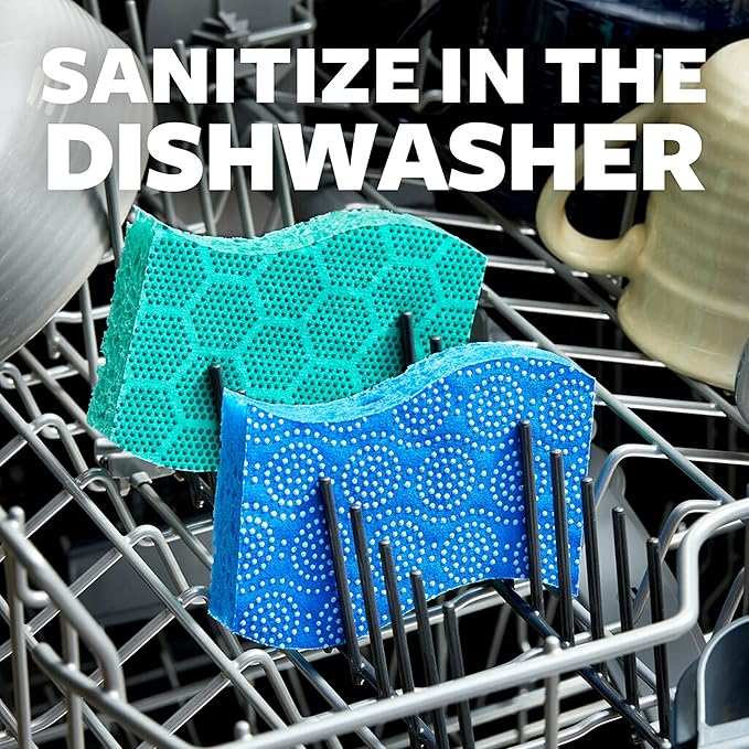 Scotch-Brite Scrub Dots Non-Scratch Scrub Sponge, Rinses Clean, for Washing Dishes and Cleaning Kitchen, 3 Scrub Sponges (Pack of 2)