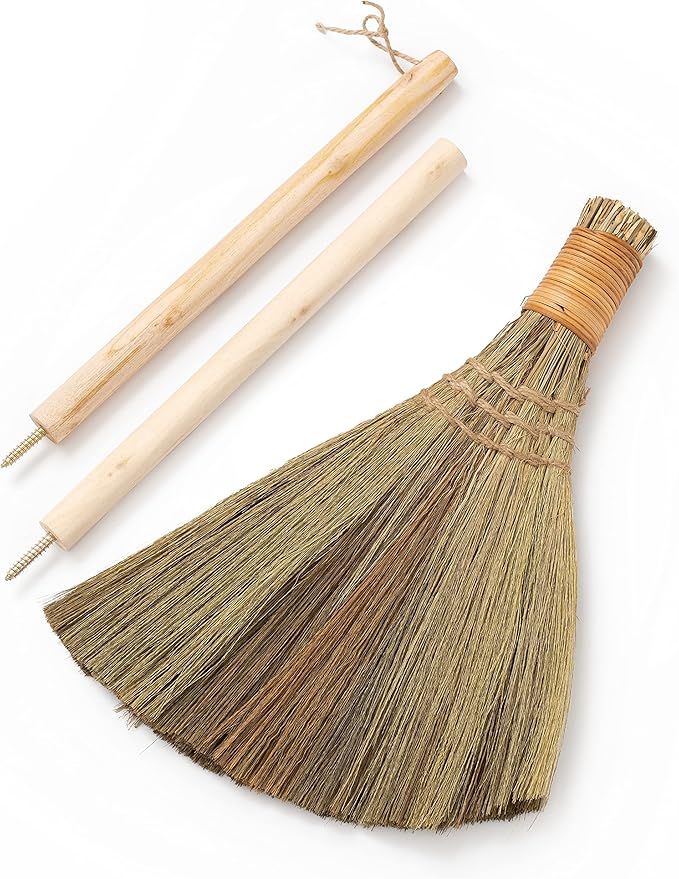 Vietnamese Natural Whisk Broom - Straw Soft Broom - Long Handle Broomstick for Cleaning, Decoration, Wedding with 45.28 inch Length