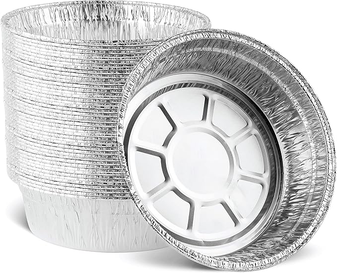 PLASTICPRO 9'' Inch Deep Round Tin Foil Pans Disposable Aluminum, Freezer & Oven Safe - For Baking, Cooking, Storage, Roasting, & Reheating, Pack of 50