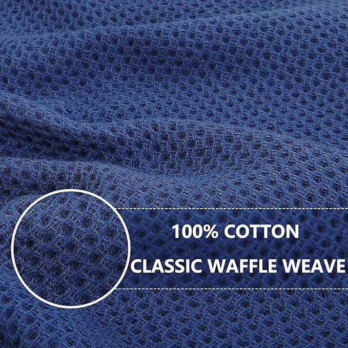 Homaxy 100% Cotton Waffle Weave Kitchen Towels, 3-Pack Ultra Soft Absorbent Dish Towels, Quick Drying Cleaning Towels, 13 x 28 Inches, Navy Blue