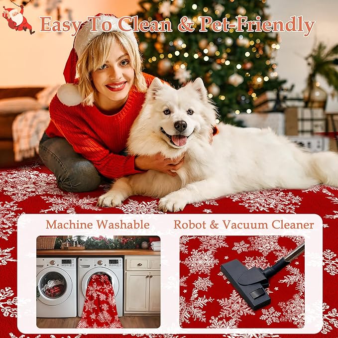Red Area Rug 5x7 Christmas Living Room Carpet Snowflake Washable Kitchen Mat Xmas Holiday Decor Non Slip Entryway Carpet Indoor Accent Rug Decorative for Dining Room Bathroom