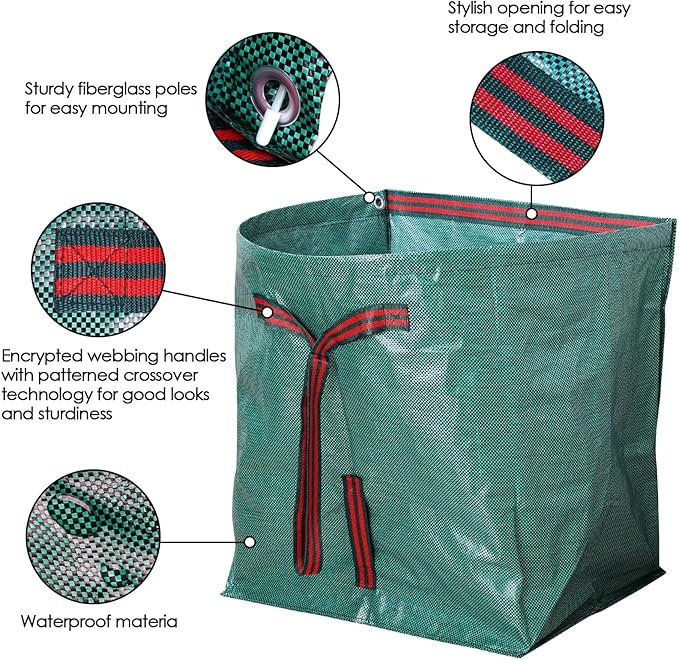 Reusable Yard Waste Bags,72 Gallon Lawn And Leaf bags 2 Pack,Heavy Duty Garden Bags With Gardening Gloves, For Up Outdoor Debris Leaves Grass Clippings Camping Yard Recycling Bags For Leaves