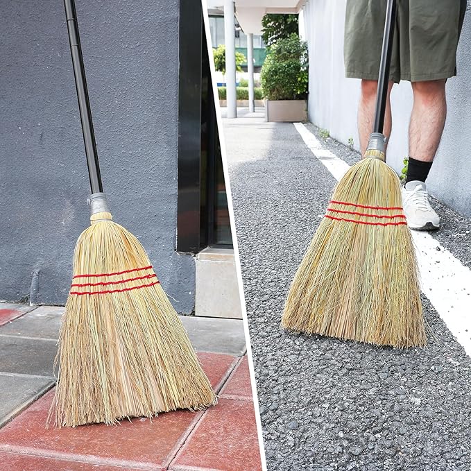 Outdoor Corn Broom, Household Indoor and Outdoor Broom Suitable for Sweeping Gravel, Fallen Leaves and Sand on Yard, Garage, Lawn, Stone Path and Concrete Floor (Total Length 59")