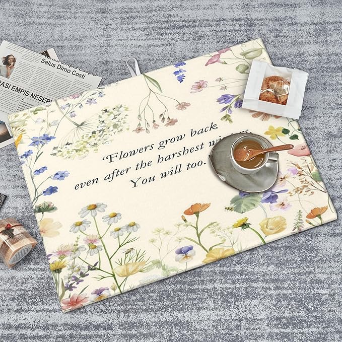 Inspirational Flower Language Dish Drying Mat 18x24 Inch, Microfiber Absorbent Fast Dry Mat Daisy Floral Large Dish Mat Drying Kitchen Mat, Kitchen Drying Pad for Kitchen Counter Decor